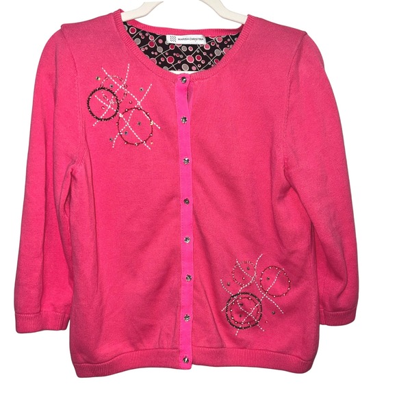 VTG Marisa Christina Small Cardigan Pink Embellished Jeweled Button Front Preppy - Picture 1 of 10